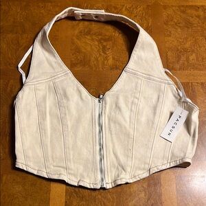 PacSun Off-White Halter Zip-Up Top